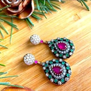925 Sterling Silver, Ruby & Topaz, Drop Earrings